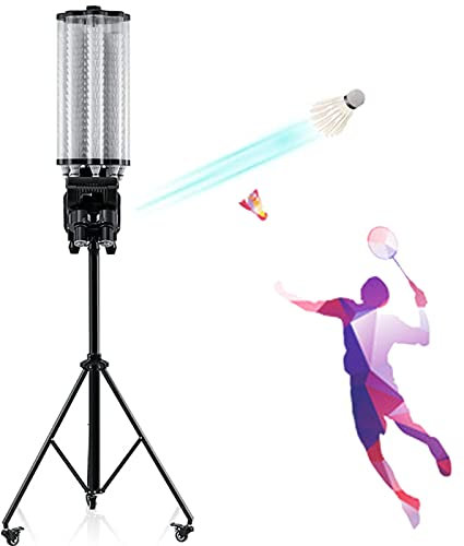 NVYAZJ Badminton-Pitching-Maschine, automatischer Aufschlagball-Shooter mit 1,2–5,5 s/Ball-Horizontalwinkel 30° (土3) Hält 180 Badmintons 155/225 cm Auslasshöhe Multiple Serve Controlor&App