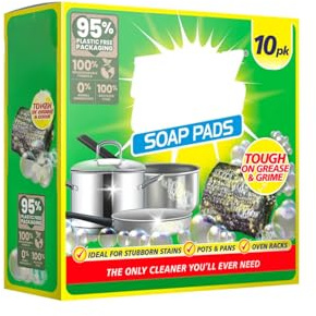 Set 10 Spugnette Abrasive Ripiene con Sapone per Macchie Ostinate - Spugnette in Metallo con Sapone Incorporato Ideali per Griglie, Piani Cottura e Padelle, Biodegradabili, in Acciaio Riciclato