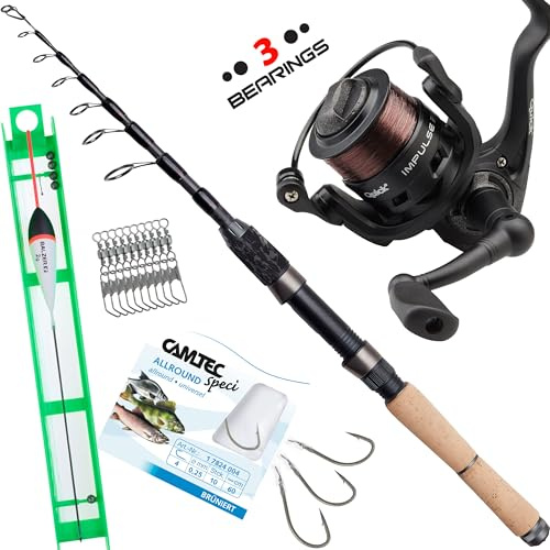 Fischzeux Survival Angelset - Outdoor Mini Reiseruten Set komplett, extra kompakt