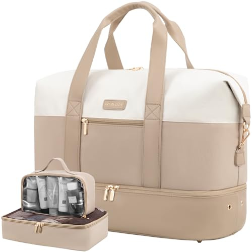 LOVEVOOK Sac de Voyage Sac Weekend, 45L Sacs Voyage Cabine Femme, Grand Sac Maternité, Bagage Cabine Avion 45x36x20, Sac de Sport Travel Bag, Beige Kaki