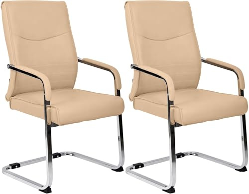 CLP Sedia visitatore cantilever set 2, Hobart, ergonomica con braccioli, pelle sintetica imbottita telaio cromato, sedia conferenza ufficio, Colore:cachi, Materiale:Ecopelle
