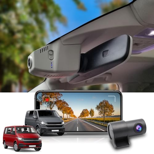 Fitcamx Dashcam Auto Vorne Hinten 2160P+1080P Kompatibel mit VW Transporter Multivan California Caravelle T6 T6.1 2015-2025 (HD2-8548), OEM Dashcam 4K Video WiFi, Loop-Aufnahm, G-Sensor, 128GB Karte
