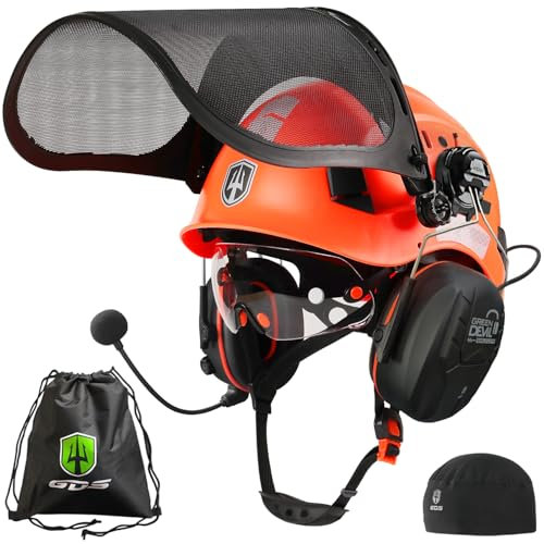 GREEN DEVIL Chainsaw Safety Helmet, Safety Helmet with Bluetooth Hearing Protection, Ear Muffs and Face Protection, Double Layer 5 in 1 Eye Protection EN397