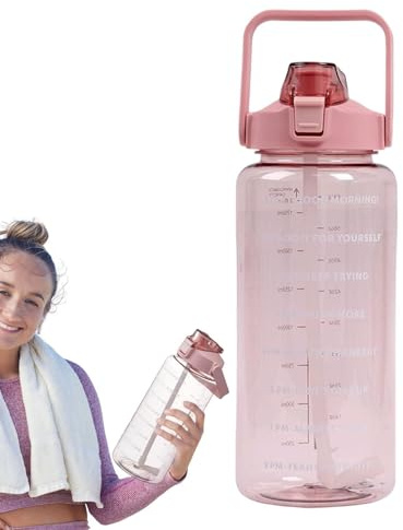 Raypontia Sportflasche – Sportflasche 2 l, große Kapazität, Trinkflasche mit großem Strohhalm, Trinkflasche mit Strohhalm, 2 l, große Trinkflasche mit Strohhalm, Campingflasche für Fitnessstudio im