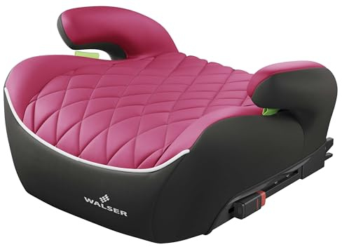 WALSER Premium Sitzerhöhung Auto Kinder ISOFIX, Qualitätssieger Sehr Gut* schmaler Kindersitz Auto i-Size ca. 6-12 Jahre 125-150 cm, Kindersitzerhöhung Booster Seat neueste Norm ECE R 129 schwarz/pink