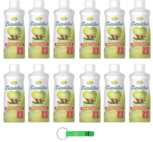 12x Coccolatevi Profumatore per Bucato Primavera Frühling-Wäsche-Lufterfrischer für zu Hause oder Bodenreiniger 250ml + Beni Culinari Kostenloser Schlüsselanhänger