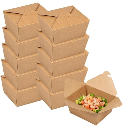50 contenitori per alimenti da asporto, 800 ml, in carta da asporto, resistenti alle perdite e al grasso, contenitori per alimenti per ristoranti, catering, feste, carta marrone
