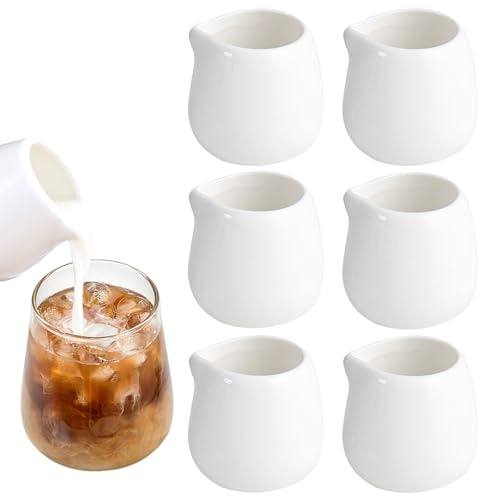 Fahibin Lot de 6 mini pots à lait en porcelaine blanche de 50 ml pour lait, café, sauce, crème
