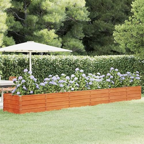 Homgoday Lit Surélevé de Jardin rouillé 480x80x45 cm Acier corten, Jardinière Potager de Jardin pour Cultiver Fleurs Plantes, Bac de Plantation pour Terrasse Balcon Extérieur