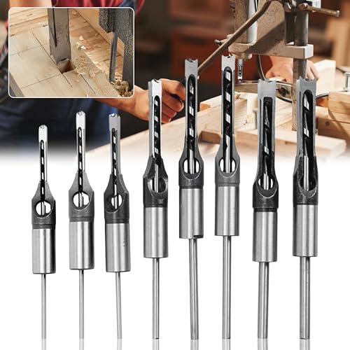 Lot de 8 forets à trou carré pour le travail du bois - 6/6,4/8/9,5/11/12,7/14/16 mm - Pour trous carrés - Outils de travail du bois