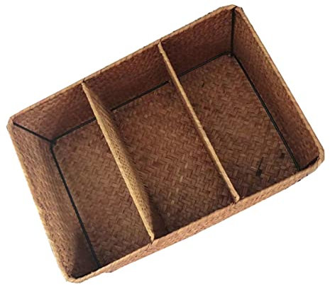 Warmhm Gewebte Aufbewahrungsbox Aus Seegras Korb Mit Fächern Für Aufbewahrung Natürlicher Look Für Jeden Raum Gelb