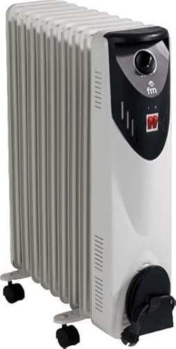 Radiador de Aceite Modelo FMRW - Distintas Potencias a elegir de 1000W a 2500W - 3 Niveles de Calor - Termostato de Seguridad - Temperatura Regulable y Recoge Cables - Construcción en acero (1000 W)