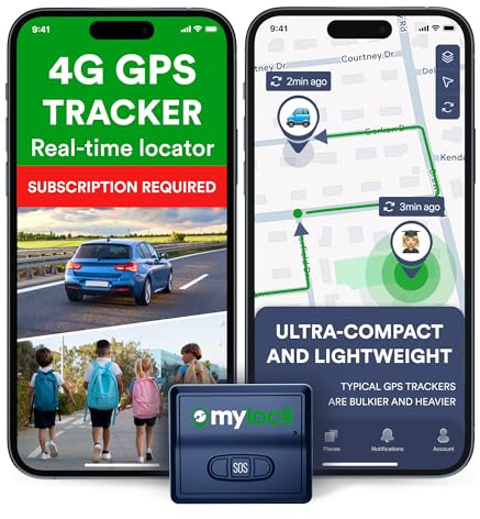 GPS Tracker by Myloc8 – Universal GPS Tracker for Vehicles, Kids, and Luggage, Car Tracking Device, 4G LTE, Real-Time Updates for Trucks, Trailers, Bikes, Hidden with Magnet, Subscription Required