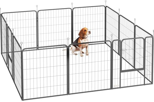 PawHut Recinto per Cani Pieghevole in Acciaio, Recinto Espandibile per Animali con Picchetti per Interni ed Esterni, 68 x 80 cm, 12 Pannelli, Nero