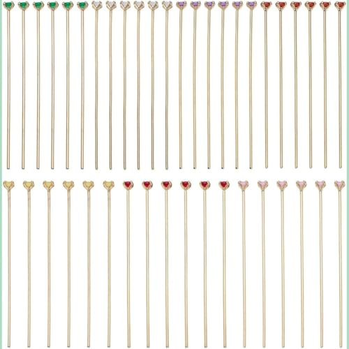 PH PandaHall Alfileres de cabeza de 7 colores para hacer joyas, 42 pines de joyería de diamante de 47 mm, pines de bola de oro claro con circonita cúbica para aretes, colgantes, manualidades, calibre