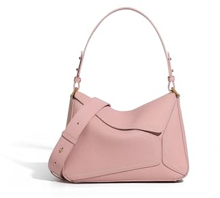 JIUFENG Borsa a tracolla in vera pelle geometrica da donna, con chiusura a cerniera (Rosa)