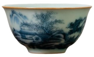 Tianqing Ru Kiln tazza da degustazione di tè, set da tè Kung Fu in ceramica - paesaggio blu antico e bianco