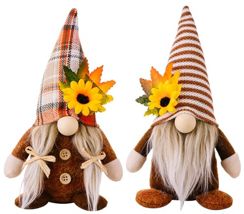 Fiotha 2 Pezzi Decorazioni Autunnali in Peluche, Decorazioni Autunnali Gnomi, Gnomo Autunno, Girasole Foglia d'Acero, per Feste del Raccolto, Ringraziamento, Halloween, Cucina