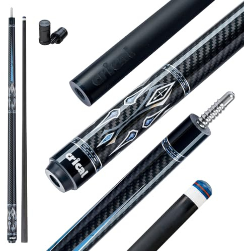 CRICAL Carbonfaser Pool Queue, 58 Zoll Low Deflection | Billard Queue mit 12,5 mm Pomeranze und 3/8x8 Pin Joint für Training und Poolspiel