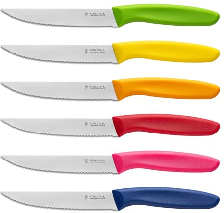 targzier Couteau Steak Set de 6,Couteaux à Steak Dentelé de Haute Qualité,Couteaux de Cuisine Professionnelle,Couteau en acier Inoxydable,Poignée Multicolore Robuste,Couteaux et Ustensiles de Cuisine