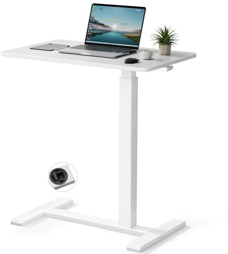 GallopFun Rollender Lehrer-Stehpult mit versteckten Rollen, pneumatischer mobiler Laptoptisch, höhenverstellbar, kleiner Sitz-/Stehpult für Zuhause, Büro, Weiß