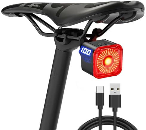 LED Bike Brake Tail Light with USB-C Recharge, Digital Battery Indicator, Automatic Brake Detection, Motion Sensor & Auto Sleep, 6 Lighting Modes, IPX6 Waterproof Rear Warning Light