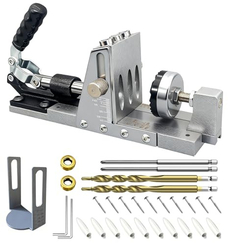 Pocket Hole Jig Kit, 9.5mm Aluminium Alloy Upgraded Angled Drilling Locator with Restrictor Ring and Allen Hex Key Pocket Screw Jig for Building Cabinets, Angled Joints Woodworking Projects