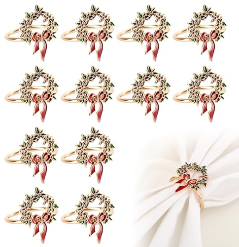 Weihnachten Serviettenringe Set, 12 Stück Weihnachtsserviettenringe Halter für Tischdeko Weihnachten, Bankett Abendessen Hochzeit Geburtstag Dekoration, Serviettenhalter für Festliche Tischgestaltung