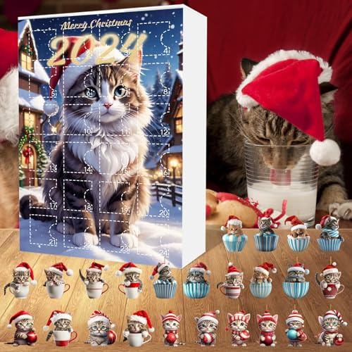 Cokbyavla 2025 Cat Advent Calendar for Cat Lovers - 24 Days of Miniature Cat Figure Calendar with Holiday Themes - Unique Christmas Countdown Gift for Adults, Cat Owners & Collectors Blue