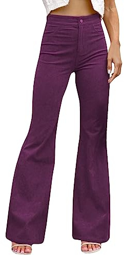 Pantaloni da donna svasati in velluto a coste vintage a vita alta bootcut pantaloni invernali alla moda elasticizzati con fondo a campana jeans in velluto a coste retrò gamba larga pantaloni da lavoro