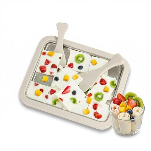 Irishom Ice Cream Roll Maker, Stainless Steel Soft Serve Machine, Easy to Clean Ice Cream Roller Pan for Homemade Rolled Cream Frozen Yogurt Gelato Sorbet at Home