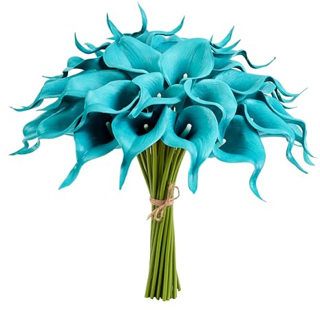 XIANNVXI 12pcs Calla Lily Fiori Artificiali Blu in Lattice Mazzi 33 cm PU True Touch Fiore di Giglio per bouquet da sposa casa, decorazione tavoli, battesimo, compleanno, composizioni floreali Hotel