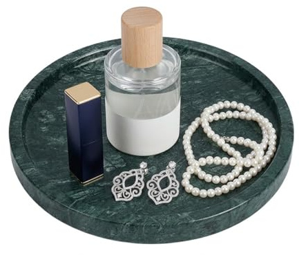 nbeads 20cm Plateau Rond en Marbre Naturel, Plateau de Rangement Luxueux en Marbre Véritable avec Revêtement Antidérapant pour Bijoux Salle de Bains Cuisine Décoration de Maison, Gris Ardoise Foncé