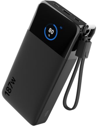 NOBIS Batterie Externe 187W 25000mAh Charge Rapide pour Ordinateur Portable | 2 USB-C & 1 USB-A, chargeur de voyage, compatible ordinateur, tablette, Steam Deck, smartphones