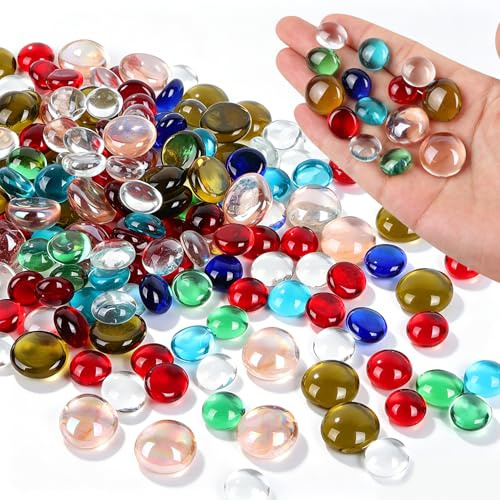 ENUTROF Billes Plates Verre Bille Plate Galets Decoratif Chinoises Aquarium | 500g 14-20MM Cailloux Galet Coloré pour Aquariums Vases Travaux Manuels Décoration Briques de Mosaïque Aménagement Paysager