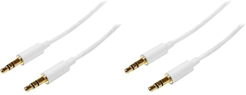 StarTech.com 1m White Slim 3.5mm Stereo Audio Cable - 3.5mm Audio Aux Stereo - Male to Male Headphone Cable - 2x 3.5mm Mini Jack (M) White (MU1MMMSWH) (Pack of 2)