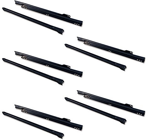 Emuca - Guida-Binario con Cuscinetti a Rulli per Cassetto, Verniciato Nero, 400 mm, Set di 5