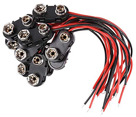 QMseller DC 9 V Clip de batería Tipo I Hebilla Conector plástico Shell Alambre 15 cm de Largo (Pack de 10)