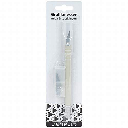 SEMPLIX Grafikmesser mit 3 Ersatzklingen (Creme-weiß/ 14,5 cm), für Millimeter genaues Schneiden auf der praktischen Schneidematte