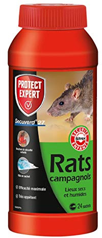 Protect Expert Anti Rats et campagnols - Efficacité Radicale - Lieux secs & humides – 24 Sachets pâtes – 240g - Prêt à l'emploi - Une Ingestion Suffit- Très Appétent RACPAT240