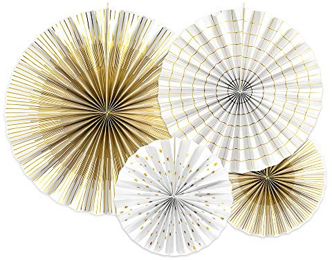 Dekorative Rosetten, 4 Stück, Weiß/Gold, 23-40 cm, Papierrosetten RPK16-008