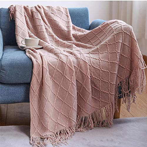 LGYKUMEG Superweiche Sofadecke, gestrickt, zweiseitig, Überwurf, Decke, Reise, Camping, Decke, für Couch, Sofa, Bett, Strickdecke, Sofadecke,Rosa,130 * 200cm