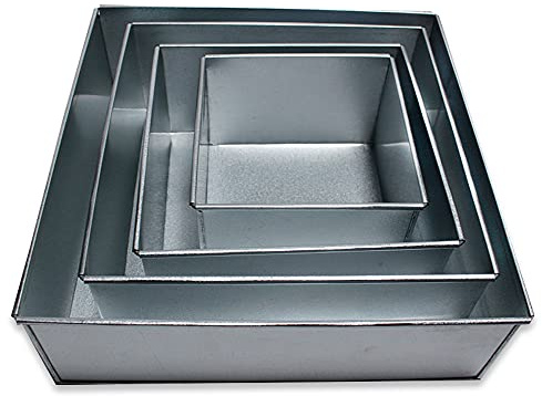 Global Outlet Ltd Square Shape, 4 Tier Cake tins, Cake tins, 6”, 8”, 10”, 12”,Baking and Birthday, 12x12x4, 4 Tier Cake for Wedding Anniversary & Parties