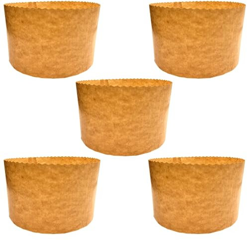 Molde Panettone Alto (1 kg - 5 unidades) | Moldes Panettone Profesional de Papel Natural de Pura Celulosa de Alta Densidad, Formas de Cocción para Panettoni, Resistente al Calor 200 °C