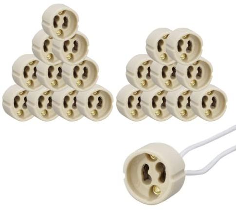 Jandei - Pack x20 Bases para Lámpara, Casquillo Zócalo Portalámparas Cerámicos para Bombillas GU10, con Cable de Silicona de 13 cm. Para Led o Halogeno, Gran Calidad y Resistencia.