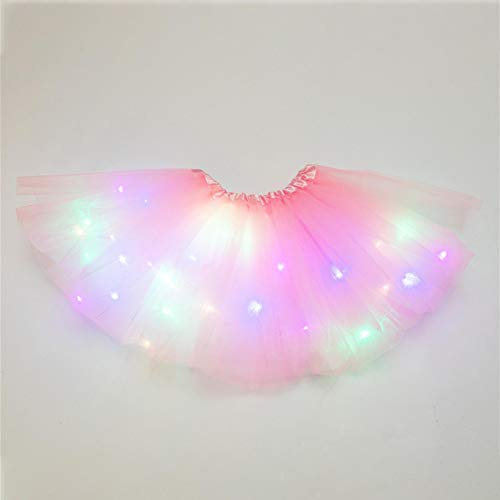 Girls Tutu Skirt, Little Girls LED Colorful Luminous Kids Star Sequin Ballet Skirt Princess Sparkling Tutu, Fancy Fluffy Ballet Dance Costume for 3-8 Years Kids (Pink)