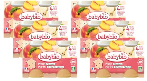BABYBIO - Petits Pots - Pêche Pomme - 2x130g - 4+ Mois - Lot de 6 - BIO