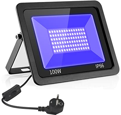 Eleganted 100 W LED svart ljus strålkastare 365 nm UV strålkastare IP66 vattentät svart ljus party strålkastare med på/av för halloween akvarium konsert fest, bar