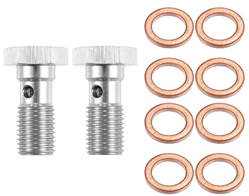 X AUTOHAUX Lot de 2 boulons de banjo en acier inoxydable AN4 7/16-20 avec rondelles en cuivre Longueur 25 mm