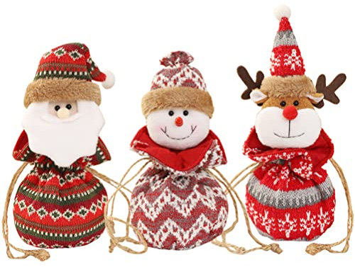 HOMSFOU Goodie-Bag 3 Stücke Weihnachten Süßigkeiten Beutel Geschenkbeutel Kordelzug 3D Apfelbeutel Stoff Beutel Weihnachtsmann Schneemann Puppe Aufbewahrungsbeutel Für